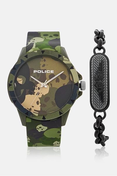 Police Men PEWUM2119563 Rubber Analog Watch 40 mm With Bracelet, Olive