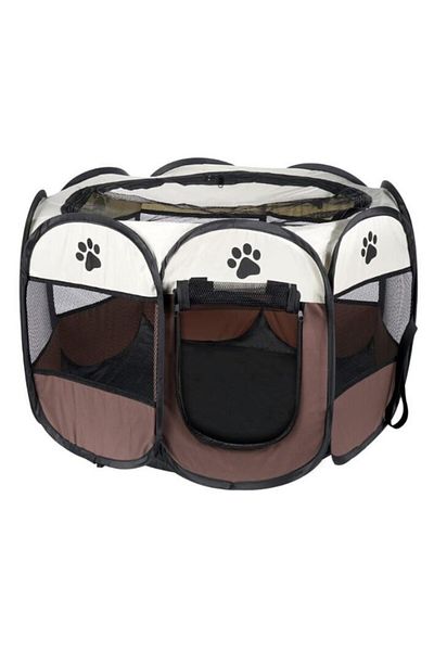 JollyMag Tarc pentru animale de companie, Artool, textil, pliabil, acoperis detasabil, maro si bej, 91x91x58