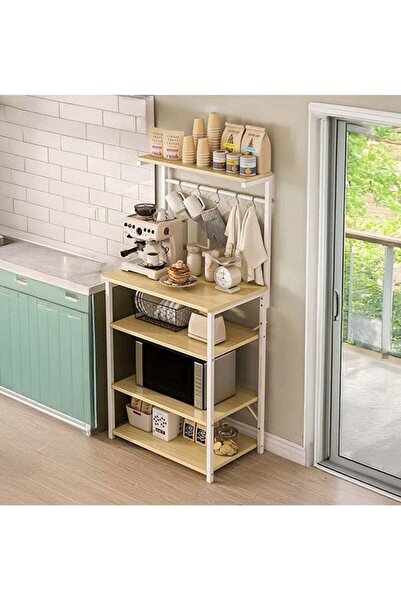 AGD 4-Tier Coffee Corner Cabinet, Top Shelf, Small Cabinet with 5 Hooks, Baker's Rack for Kitchen an