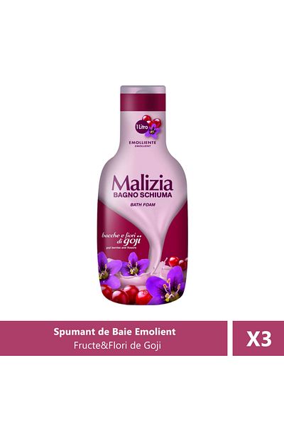 Malizia Spumant de baie cu Fructe și Flori de Goji, 1000 ml X 3 Bucăți