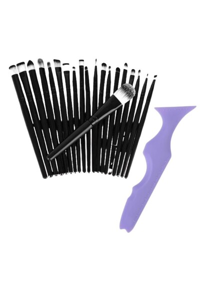 JollyMag Profesionálna sada na líčenie s 20 antialergickými štetcami a multifunkčnou šablónou na očné linky 5 v 1