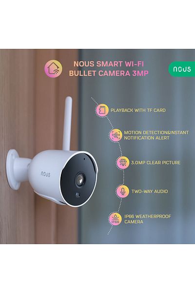 Nous Camera de supraveghere IP WIFI W7P Smart, Exterior, 3MP, Detectare micare, Night vision