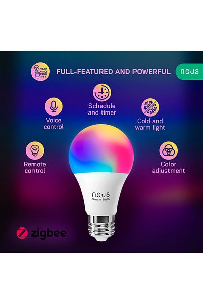 Nous Set 4 becuri LED RGB Smart P3Z ZigBee, E27, Control din aplicatie