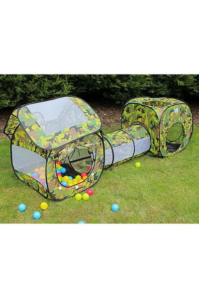SERSIMO Loc de joaca 3 in 1 pentru copii,multifunctional, casuta, tunel si cort, 230x70x85cm, camuflaj