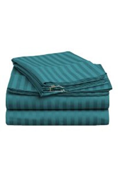 HomePuls Bed Sheet with Elastic Damask Cotton 100% Stripe 1 cm, 230 x 250 cm for Mattress 180 x 200 cm, Brown