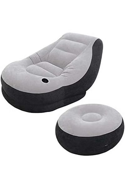 Intex Ultra Lounge Inflatable Chair with Footrest – Grey & Black Comfort Seat
