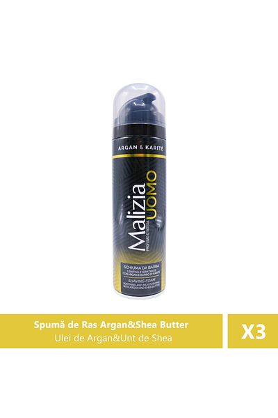 Malizia Spumă de ras Argan&Shea Butter, 300 ml X 3 Bucăți