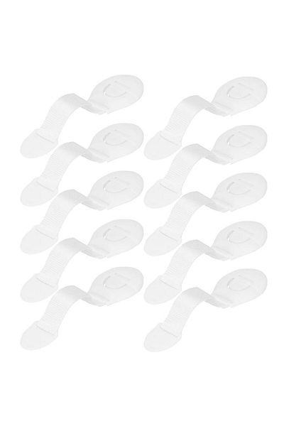 SERSIMO Set of 10 drawer and door lock safety locks, plastic and textile, adjustable, 20 cm, white