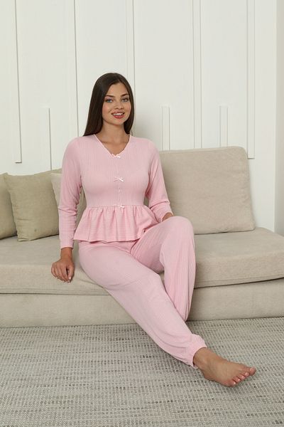 Sude HOMEWEAR ΓΥΝΑΙΚΕΙΟ ΣΕΤ ΠΙΤΖΑΜΑ ΜΑΚΡΥΜΑΝΙΚΟ ΜΟΝΤΕΛΟ ΡΟΖ ΡΟΖ