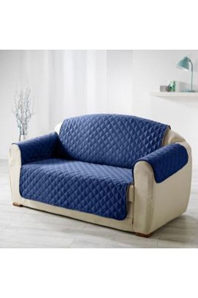 Ralex Reversible Quilted Sofa Cover for 2 Seats, 130 x 205 cm, Navy Blue