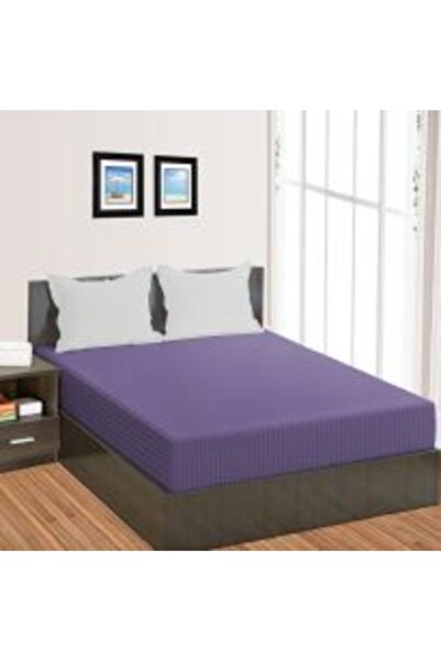 HomePuls Cearsaf de pat cu elastic Damasc Policoton dunga 1 cm, 190 x 250 cm pentru saltea 140 x 200 cm, Lila