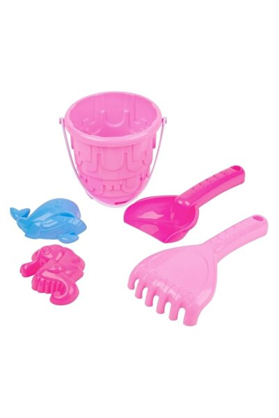 Vervo.ro Set găleată nisip cu accesorii, machetă castel, 5 piese, roz violet, 11x11cm