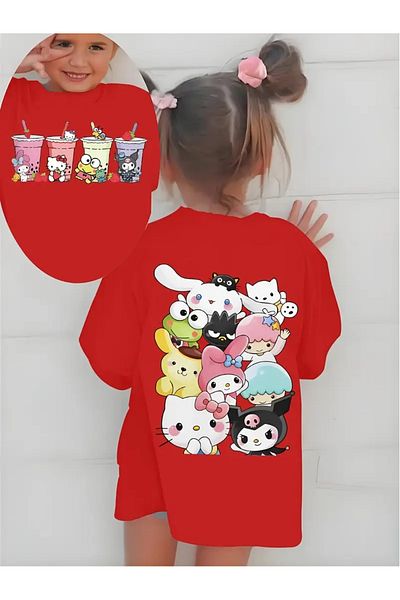 Touz Moda تي شيرت كبير الحجم للجنسين بتصميم H Kity Friends Kids