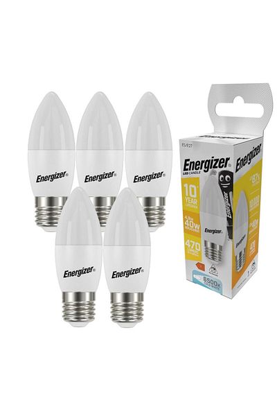Energizer Set 5 becuri LED cu lumânare Energizer, 4.9W, E27, 470 lumeni, 6500K, lumină rece, clasa energetică F