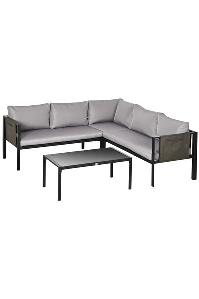 JollyMag Set mobilier gradina/terasa, gri si negru, 1 masa, 3 canapele, Kayden