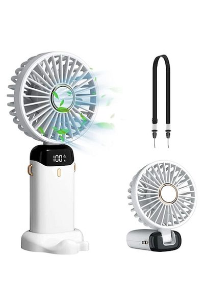 OEM Ventilator portabil pentru aromaterapie QuickCool cu ecran LCD, pliabil, încărcare USB-C, 5 niveluri de viteză, alb