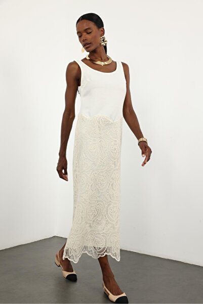 5in1Canpolat Kemik Sıfır Kol Dantel Detaylı Elbise 36592