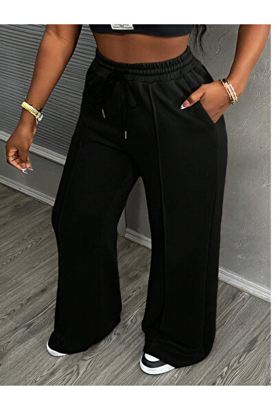 LOSSİA بنطلون رياضي نسائي أسود أمامي من CIMALI مقاس كبير وفضفاض عالي الجودة م...