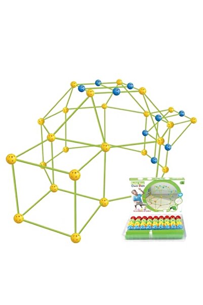 OEM Kit de Constructie Fort 3D pentru Copii, 560 g, 36 Sfere, 51 Tije, Panza Verde Impermeabil, 3 ani, E