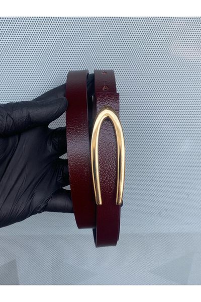 Kemerix 100% Genuine Leather Design Buckle Burgundy Women's Belt