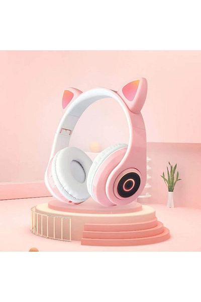 Mercaton Wireless headphones with microphone, Bluetooth 5.0, card slot, RGB LED, cat ear design