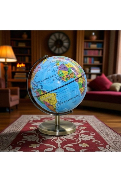 Kuzey Tacı Klasik Mavi Atlas Dünya Küresi - Metal Ayaklı Dekoratif Ve Eğitici