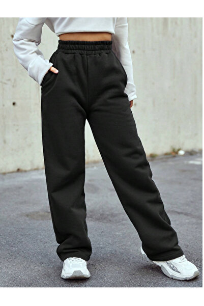 LOSSİA Pantaloni de sport negri pentru femei, de mărime mare, largi, de calit...