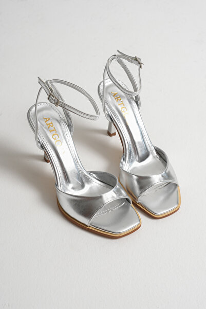 Artgoo Women's Silver Ankle Strap Daily Casual Classic 8cm High Heel Shoes