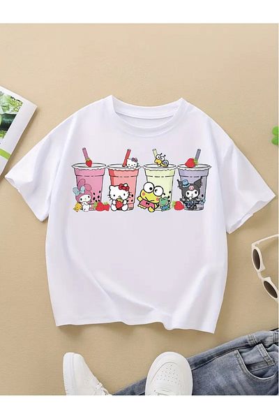 Touz Moda H Kity Friends Kids Design Unisex Oversize T-Shirt