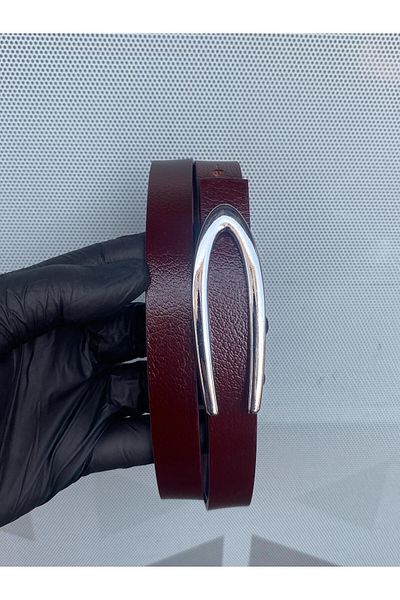 Kemerix 100% Genuine Leather Design Buckle Burgundy Women's Belt