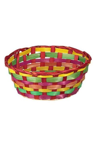 OEM Coș decorativ rotund din bambus, roșu cu dungi colorate