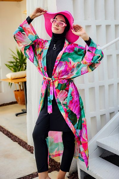 Remsa Mayo Remsa Single Kaftan Kimono Pareo on Hijab Swimsuit Pink01 Rp033 Ayşe