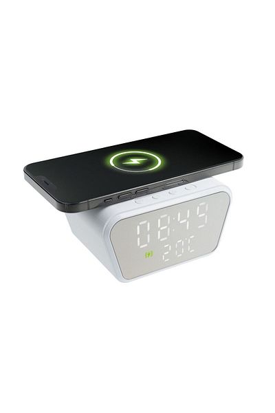 Mercaton Încărcător wireless, încărcare rapidă 15W cu ceas digital și termometru, 11 x 8 x 6,5 cm, alb