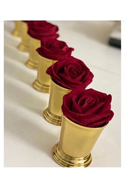 SEVA ÇELİK Gold Color 6 Pieces Rose Bucket Includes Red Roses