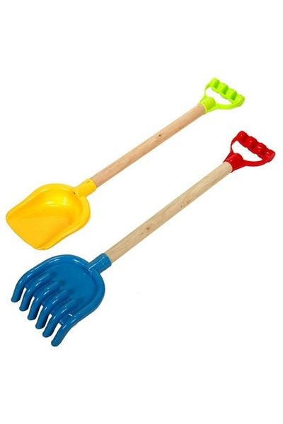 OEM Set de jucărie lopată și greblă pentru nisip, mâner din lemn, 60 cm, multicolor