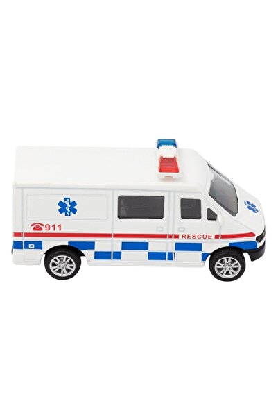 OEM Toy Ambulance Car, Blue and Red, Metal, 1:43 Scale, Pull-Back, For Boys