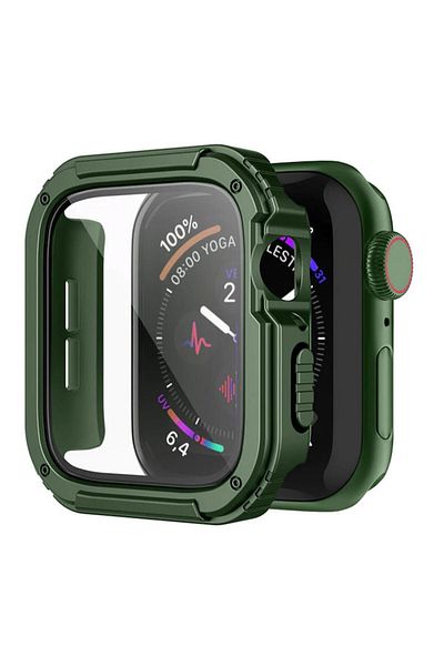 Flo Carcasă de protecție pentru Apple Watch 7/8/9 41mm + folie de protecție pentru ecran, F55, plastic dur, culoarea Green Forest