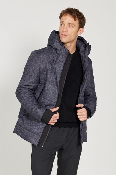 AC&Co / Altınyıldız Classics Men's Anthracite Standard Fit Regular Cut Hooded Patterned Coat