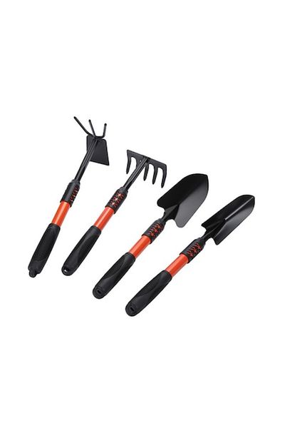 OEM Set 4 Garden Tools with Extendable Handle, Carbon Steel, Black