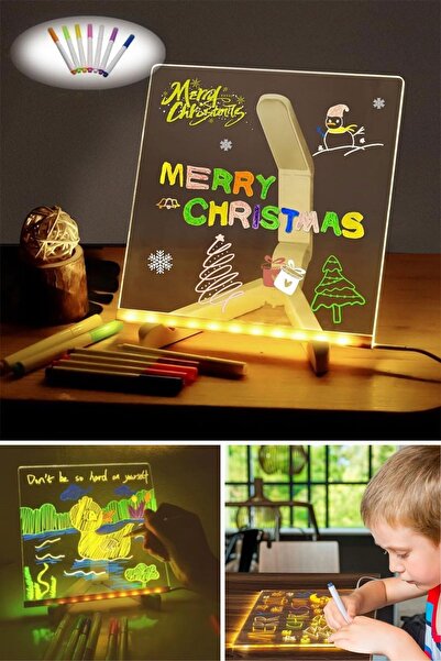 Buffer ® LED Işıklı Kendiliğinden Renkli Fosforlu Kalemli Kare Yazı Panosu 20x20 cm