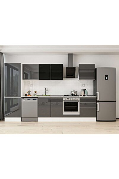 Alvinka 320X210 Cm High Gloss Mutfak Dolabı Mb-E80B60S60-3 High Gloss | Antrasit - Suntalam