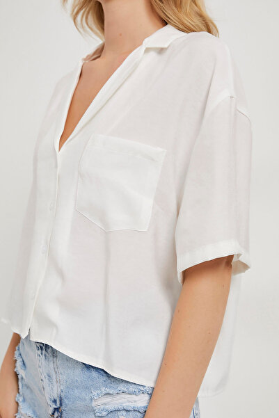 Arma Life Women's Open Collar Short Sleeve White Modal Loose Shirt