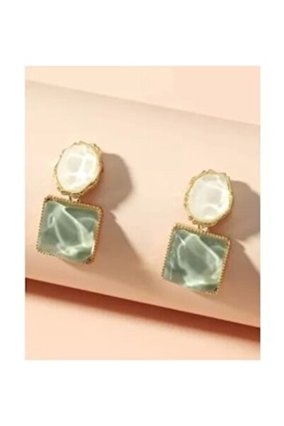 Inovius - Cercei geometrici lungi verzi și aurii