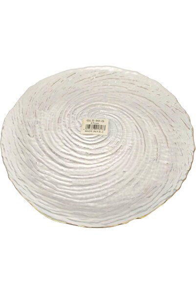 SUKILO Textured Glass Serving Plate with Ripple Pattern, 27cm, Gold Trim
