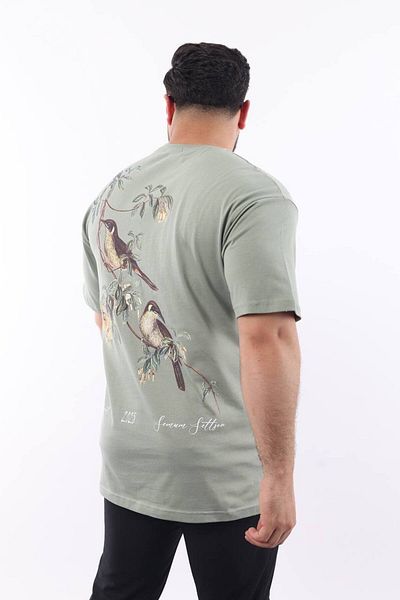 STOCX Men's Oversize "Statement" Text Detailed Bird Printed T-Shirt
