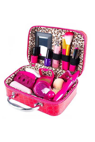 SERSIMO Trusa de machiaj pentru fetite cu 22 de accesorii cosmetice, fara lichide sau substante chimice, roz