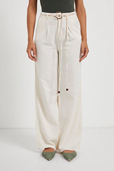 Arma Life Women's Loose Leg Ecru Palazzo Trousers with Belt