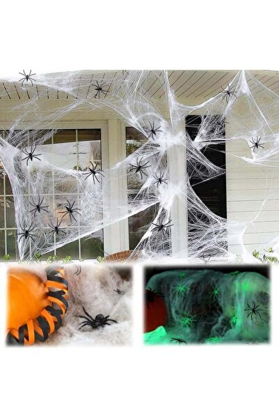 NMBCH Σετ 2 ιστών αράχνης με 32 ψεύτικες αράχνες NMBCH, πλαστικό/βαμβάκι, μαύ...
