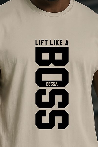 BESSA Tricou/singlet sport fără mâneci din bumbac oversize bej imprimat pentru bărbați