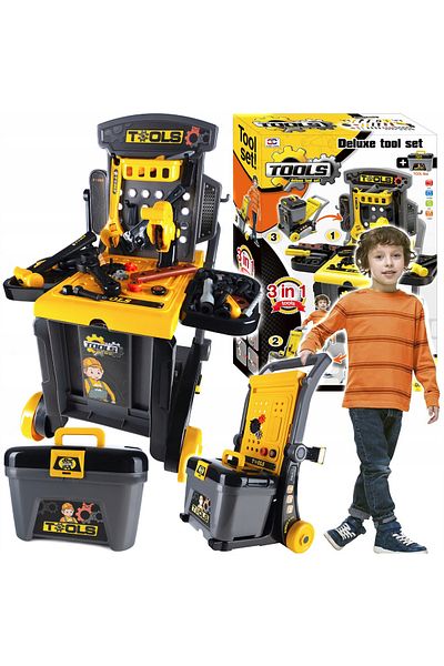 SERSIMO Banc de lucru portbail pentru copii, cu scule si unelte pentru mecanic, 3 in 1